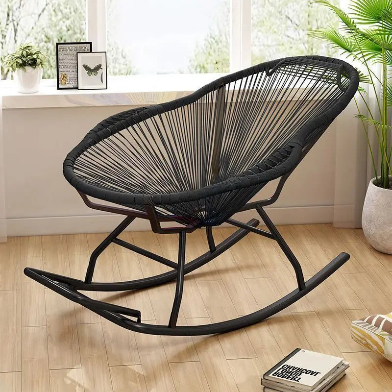 Outdoor courtyard rainbow rocking chair household balcony rattan chair casual nap rocking recliner bold thickened rattan art bed