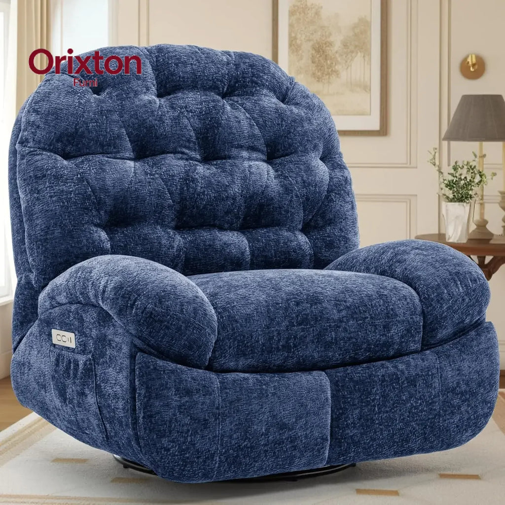 Oversized Swivel Recliner Chair, Comfortable Soft Shaped Recliner with  Ports and Storage for Living Room