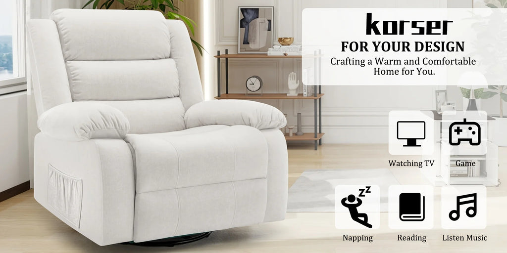 Rocking Chair with Massage And Heating Function, 360° Rotating Extra Large Recliner, Wide Rocking Chair for Adults with Side Poc