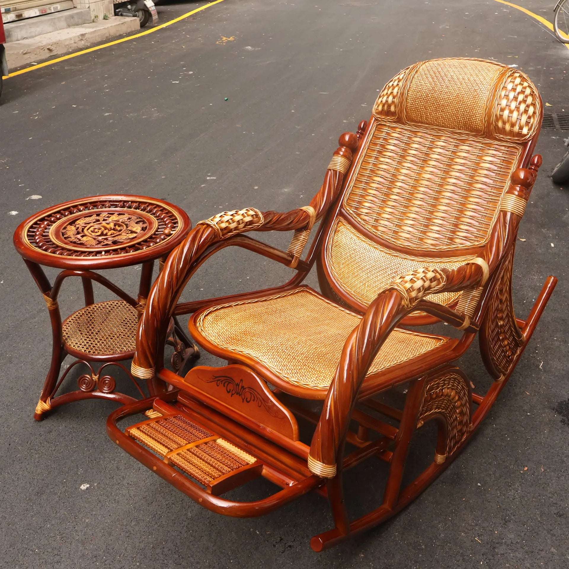Natural rattan rattan household rocking recliner back recliner nap chair leisure household elderly free