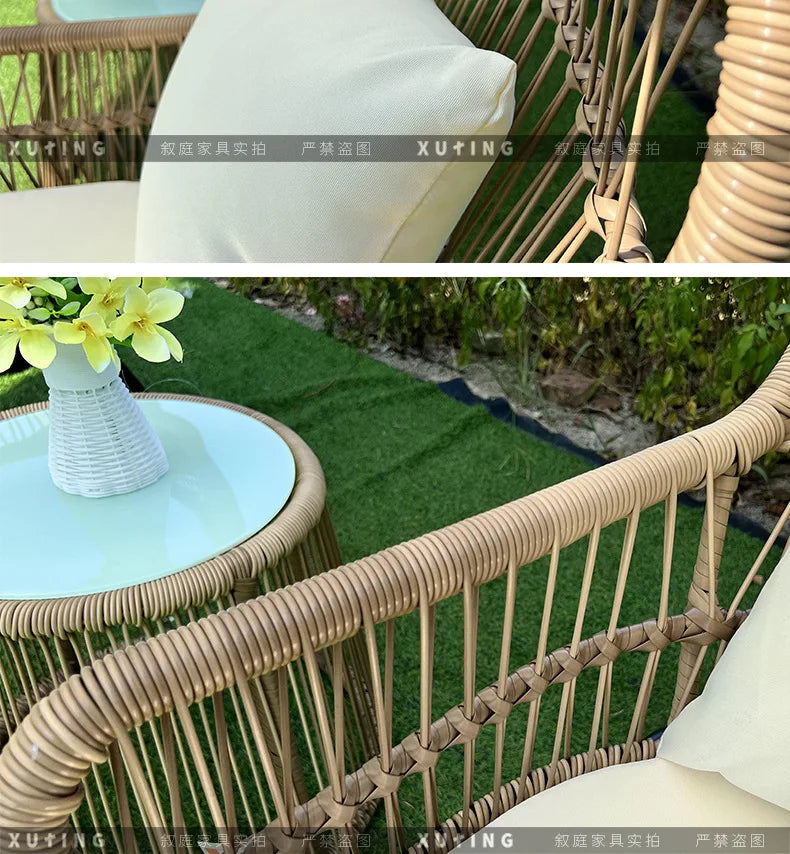 Outdoor garden courtyard rattan weaving chair outdoor living room coffee table rattan art table and chair furniture