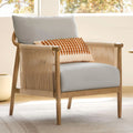 Braid Accent Chair with Wood Frame and Paper Cord Armrest, Cream | Boho Reading Armchair, FSC Certified Solid Wood