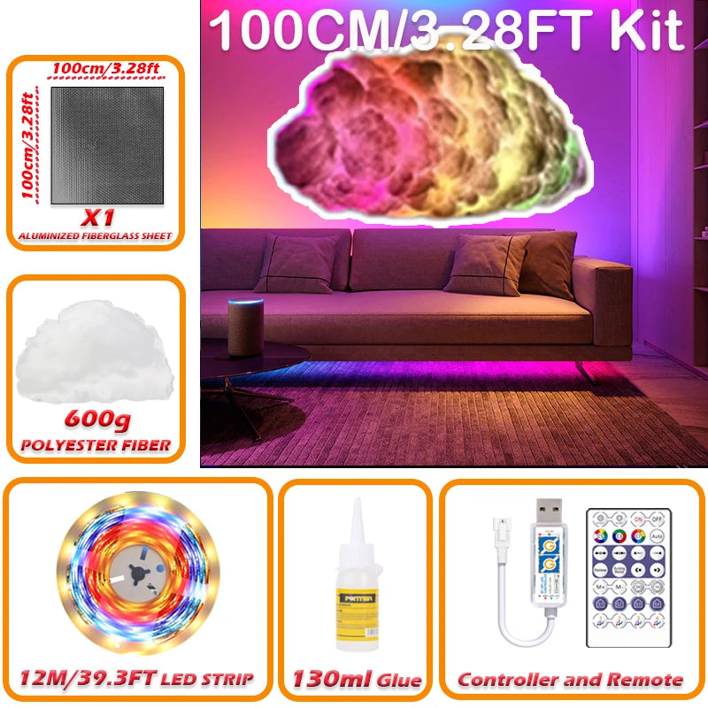 3D Cloud Lighting Light Kit with Music Sync, Multicolor RGBIC LED Strip Lights, Remote & APP Control, Mood Lighting for Bedroom