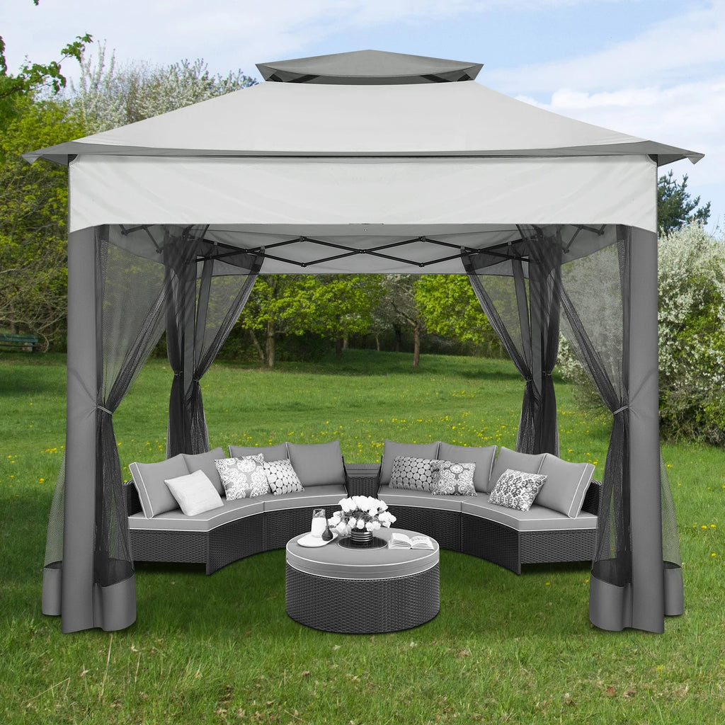 11x11 Pop up Gazebo on Clearance with Mosquito Netting&Sandbags, Outdoor Canopy Tent with 4 Ropes 8 Stakes&Portable Carrying Bag