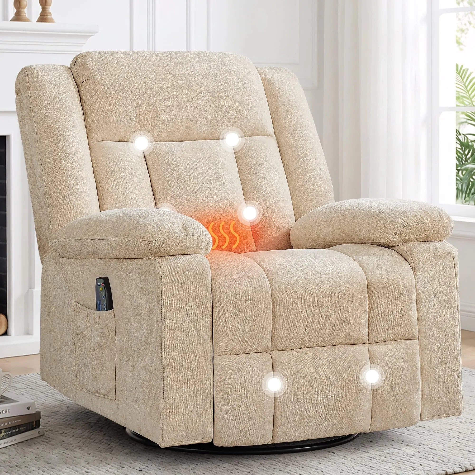 360° Swivel Rocker Recliner with Massage and Heating, Nursery Rocking Chairs，Korser Rocker Recliner Chair for Adults