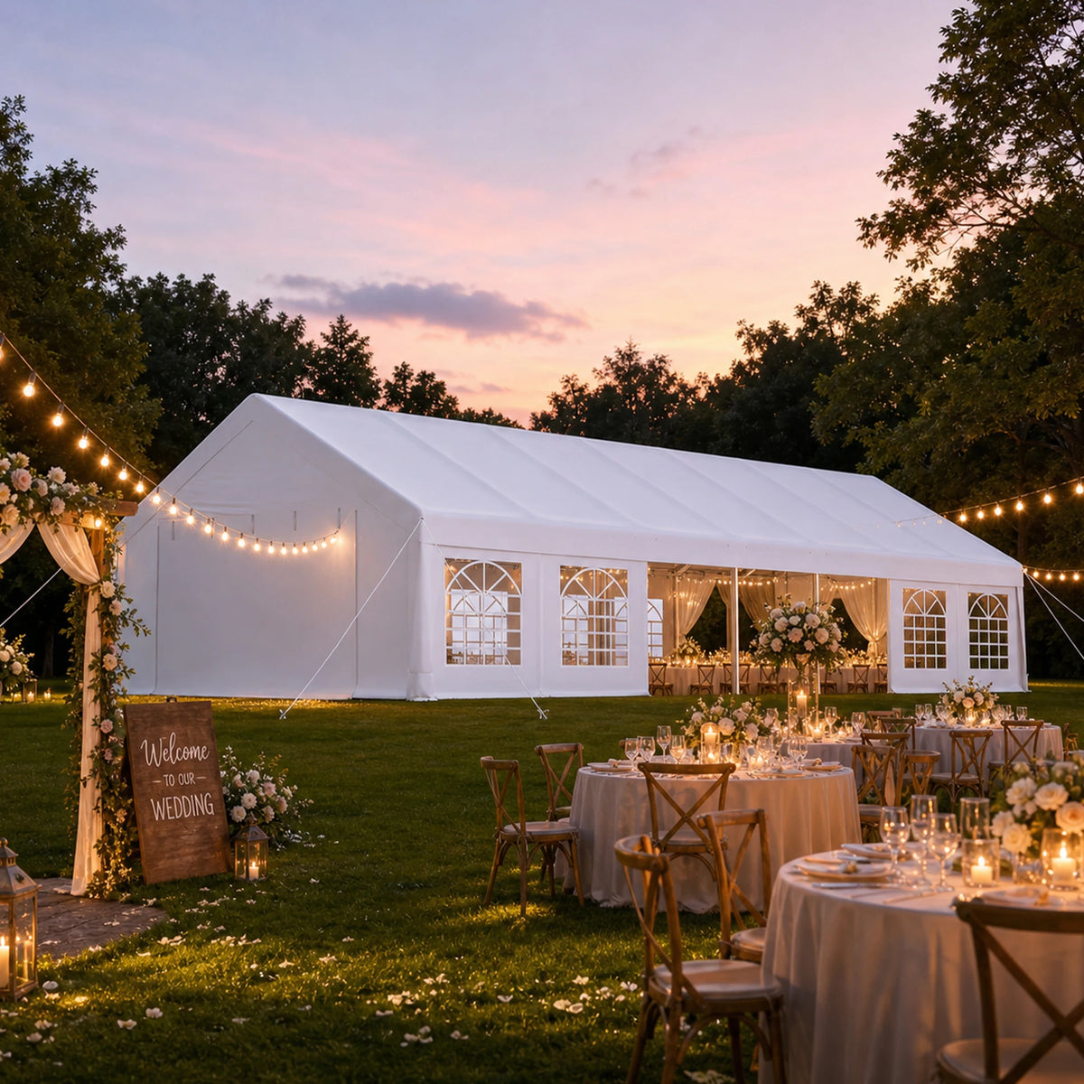 20x50FT Heavy Duty Party Tent Waterproof Wedding Canopy Tent Transparent Windows Double Doors Steel Frame For Outdoor Event Market Carport