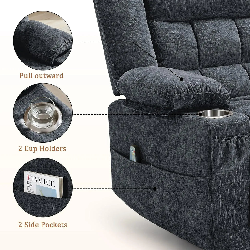 360° Swivel Rocker Recliner for Adults, Nursery Glider Recliner with Massage and Heating, Rocking Chair with Cup, Custom