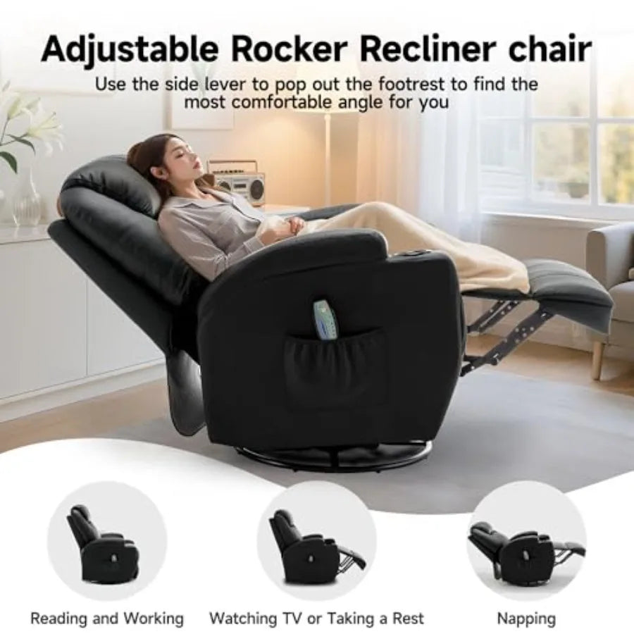 Recliner Chair,Rocking Chair with Massage and Heat,360° Swivel Recliner Chairs for Adults,for Bedroom,Nursery,Living Room Chairs