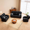 Living Room Furniture Set,Faux Leather Manual Recliner Sofa Sets | Reclining Couch with Cup Holders and Pockets,Loveseat and Arm