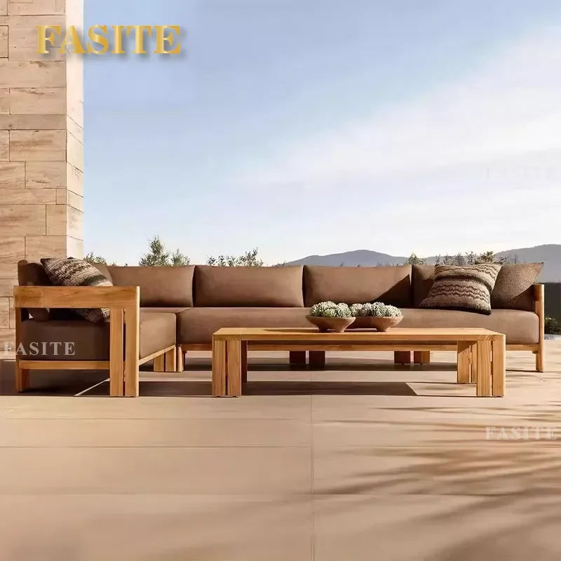 For Outdoor Solid Wood Sofa Waterproof Sun Protection Anti-Corrosion Garden Courtyard Villa Patio Furniture Durable