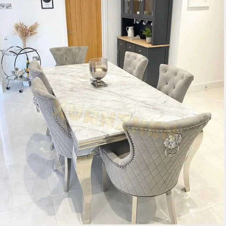 Cheap High Quality Dining Table Set Customized Dining Room Table and Grey Chairs Marble Luxury Dining Table