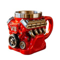 Retro Engine Coffee Mug with Handle 300ML V8 Engines Stainless Steel Cup Double Wall Realistic Design Insulation Car Mug