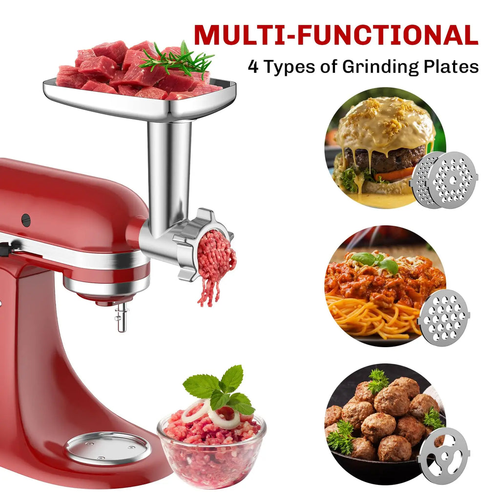 Metal Meat Grinder Attachment for KitchenAid Stand Mixer with 4 Grinding Plates 3 Sausage Tubes 2 Blades