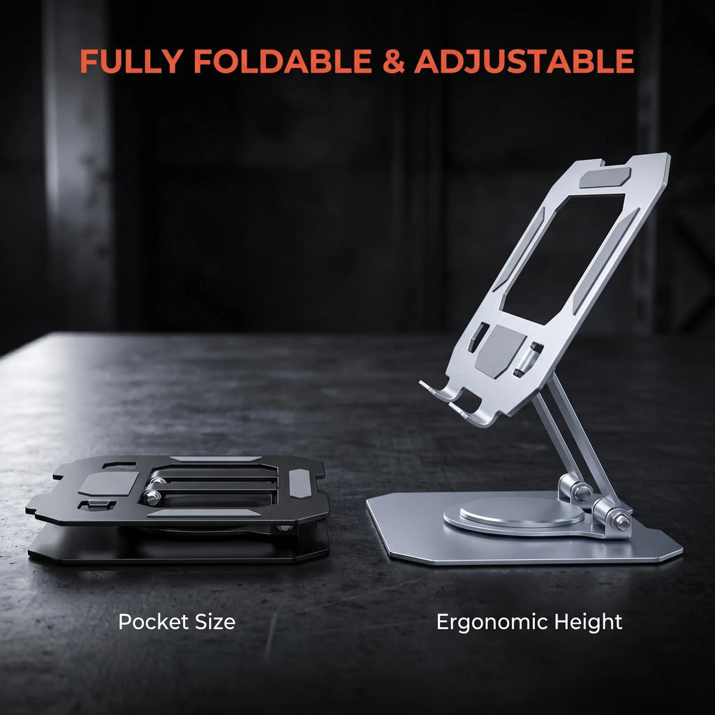 Portable Aluminum Alloy Rotatable Tablet Stand with Foldable Height Adjustment Compact for Home Office Use Durable No Wobble