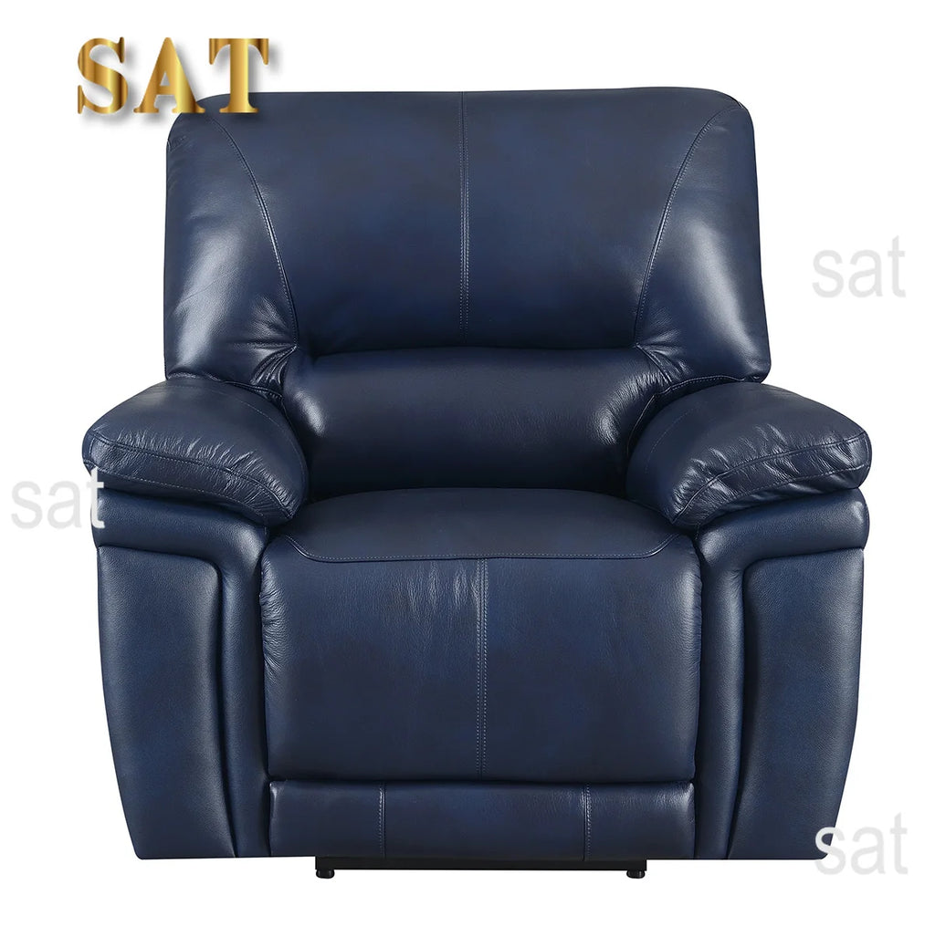 #Luxury Comfort Blue Grey Genuine Leather Extendable Power Reclining Living Room Sofa Set Furniture Modern Workshop
