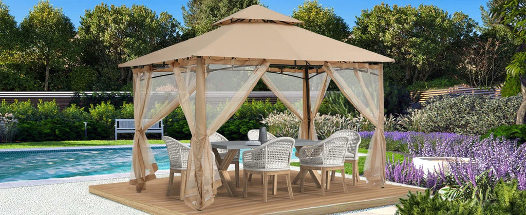 ABCCANOPY Gazebos for Patios 10x12 with Mosquito Netting, Khaki