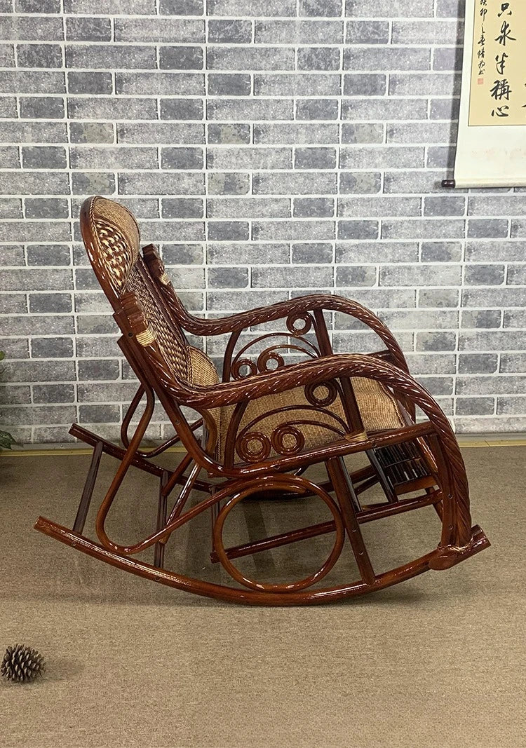 Natural rattan chair, balcony high-end rocking recliner, adult home living room, elderly nap rattan weaving