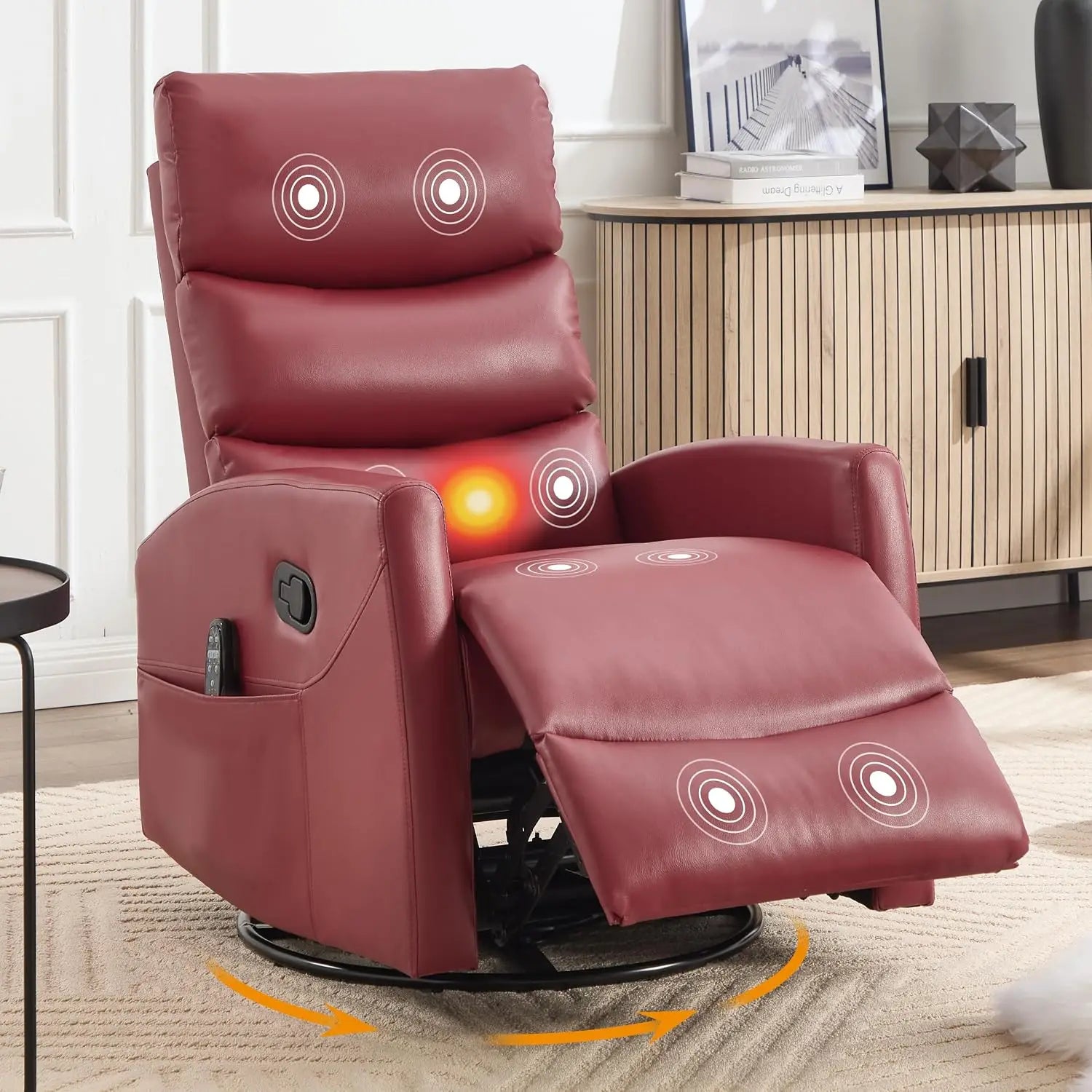 Manual Swivel Rocker Recliner Chair for Adults, Overstuffed Reclining Glider Chair for Nursing with Vibration Massage &, Custom