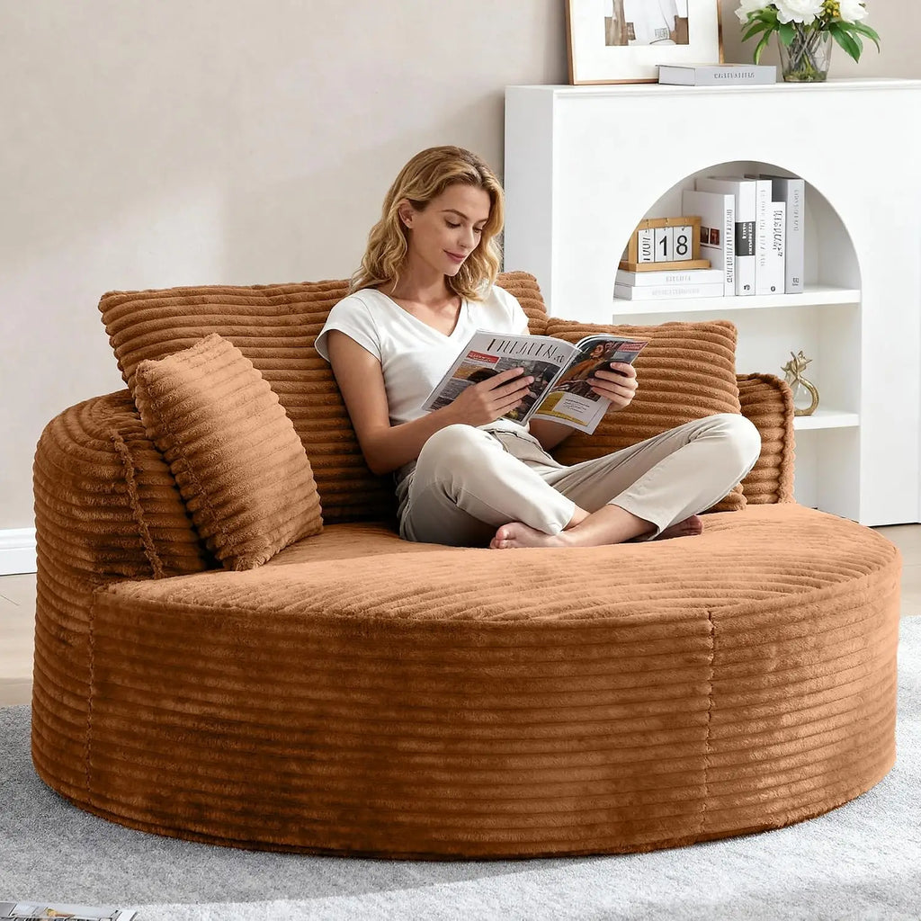 53.5" Oversized Round Corduroy Lounge Chair, Deep Seat Cloud Sofa Chair & Fluffy Modern Design, Custom