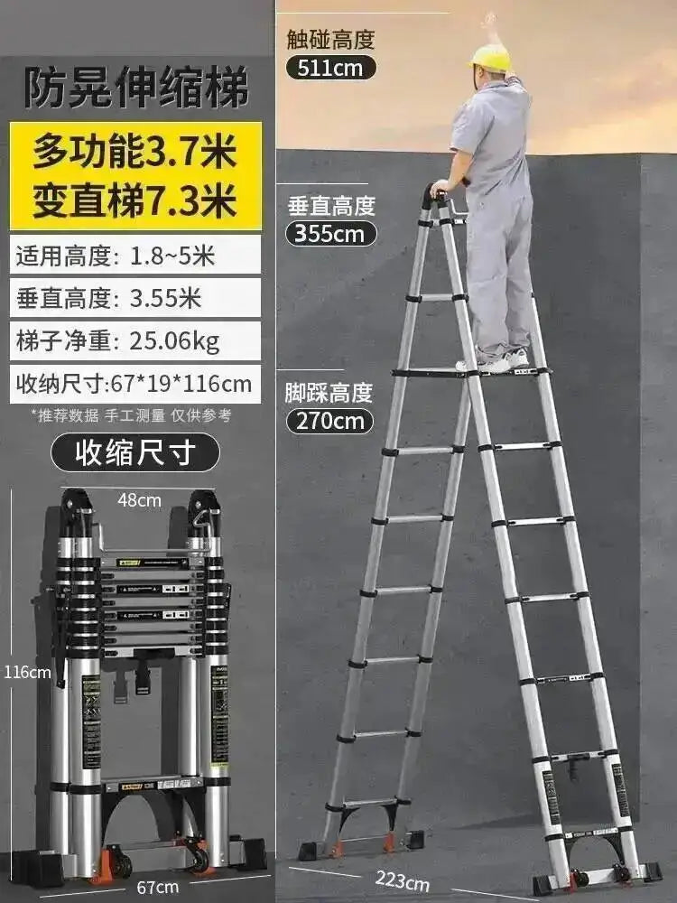 Engineering Multifunctional Aluminum Ladder Step Alloy Stools Home Folding Telescopic Ladder Portable Thick Herringbone Stairs