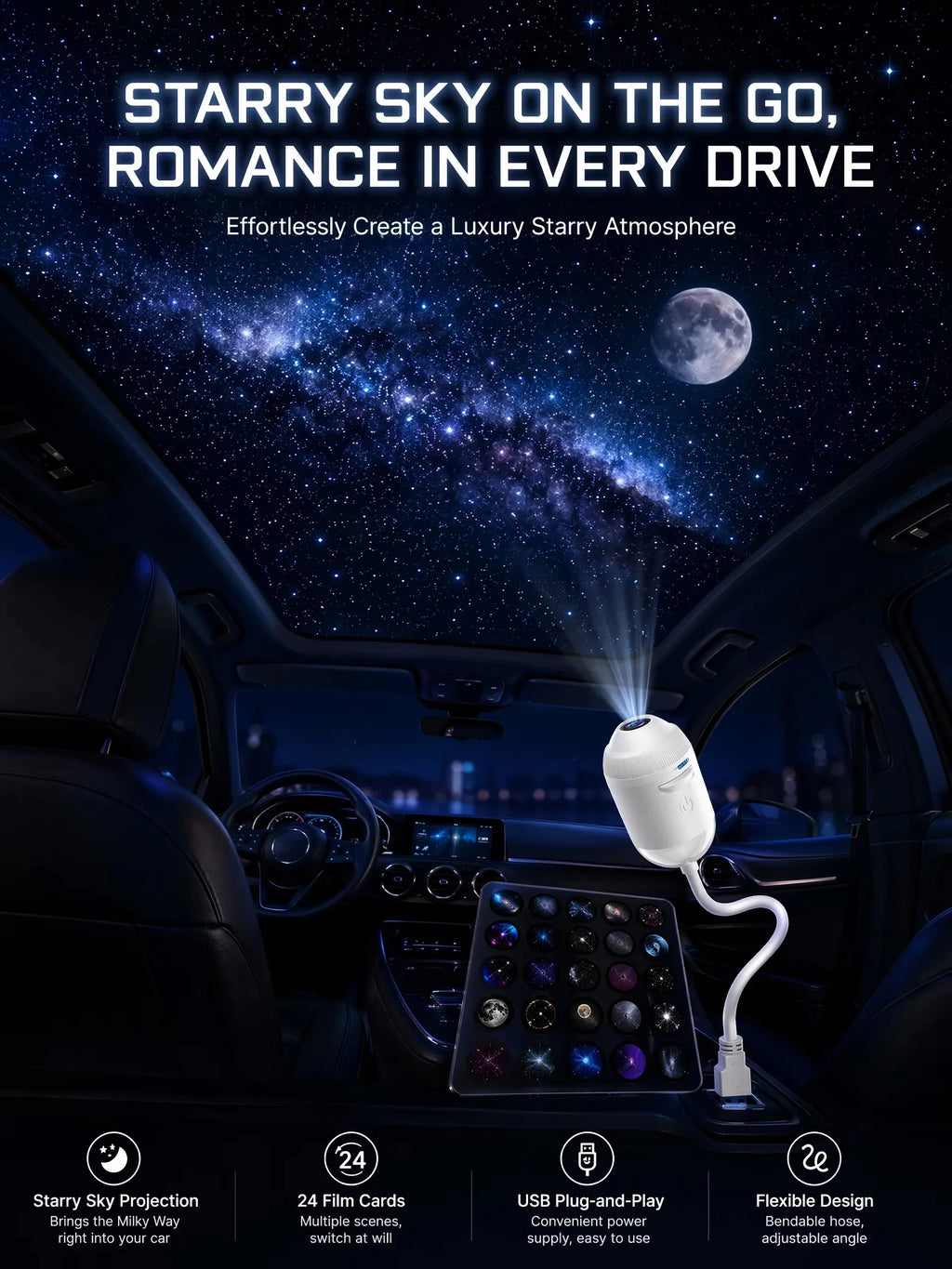 24 Projection Slides USB Plug-in Galaxy Star Projector Night Light Nebula Aurora Starry Sky Projector Light For Bedroom Decor