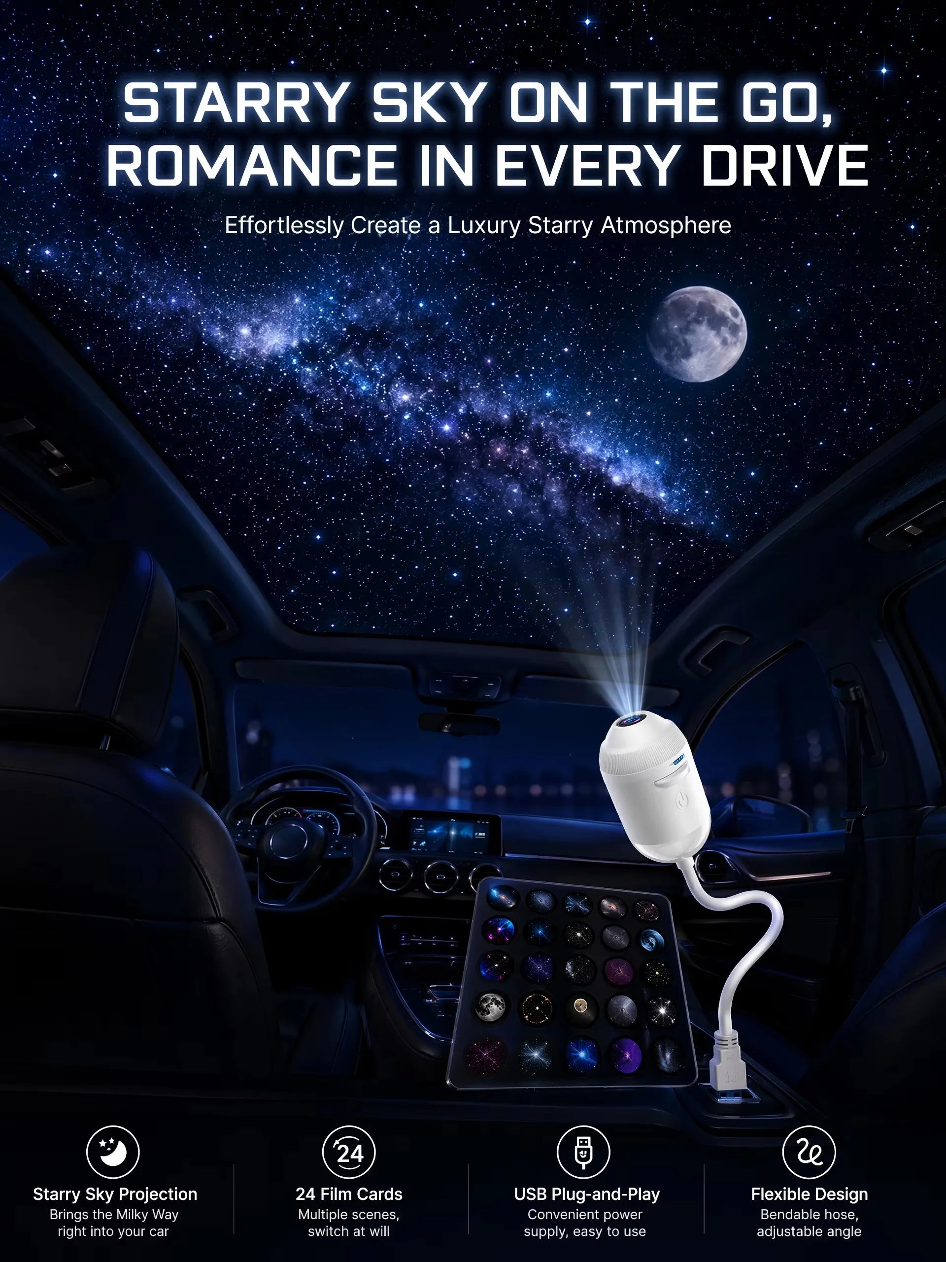 24 Projection Slides USB Plug-in Galaxy Star Projector Night Light Nebula Aurora Starry Sky Projector Light For Bedroom Decor