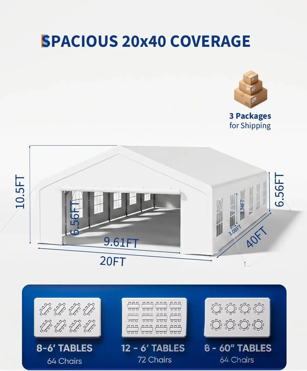 20x40 FT Outdoor Party Wedding Event Canopy Tent, Galvanized Steel Frame Shelter with Mesh Screen & Roll-Up Double Doors, Waterp