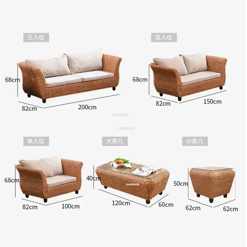 Nordic Retro Rattan Outdoor Garden Sofas Living Room Sofa Coffee Table Combination Home Furniture Leisure Homestay Sofa Chair