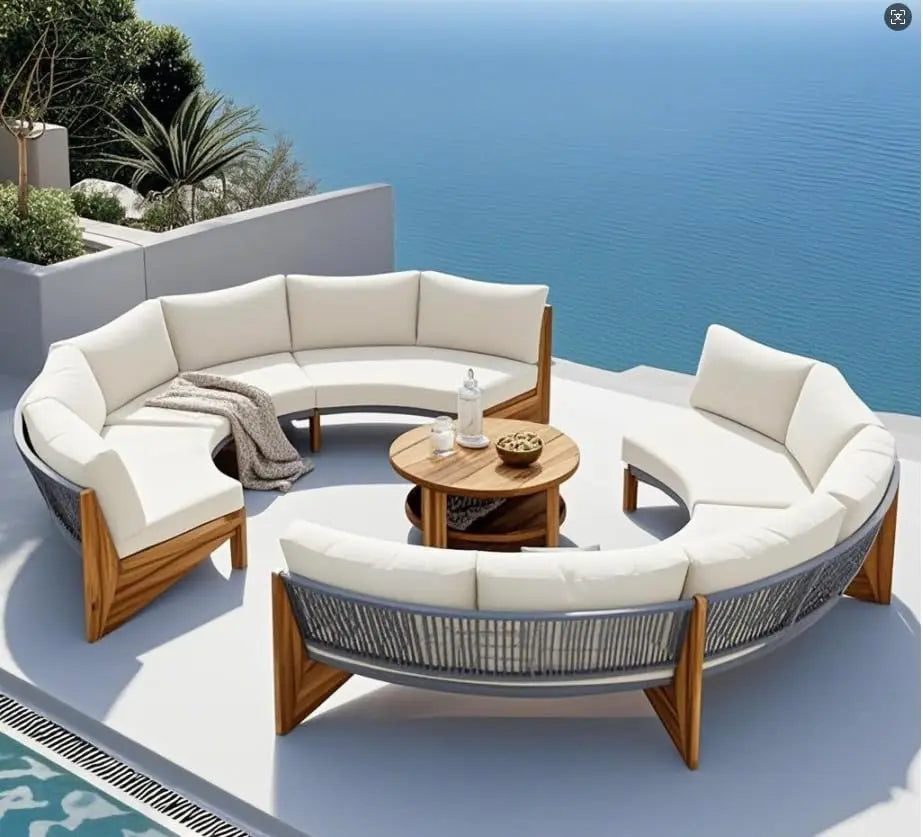 7 Piece Outdoor Patio Furniture Sofa Sets,All Weather Rattan Conversation Sofa Set with Striped Green Pillows/Tempered, Custom