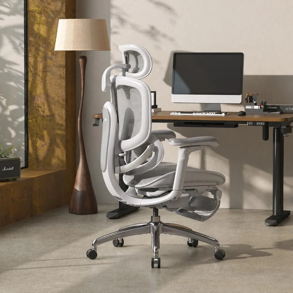 Ergonomic Office Chair with Footrest, Grey