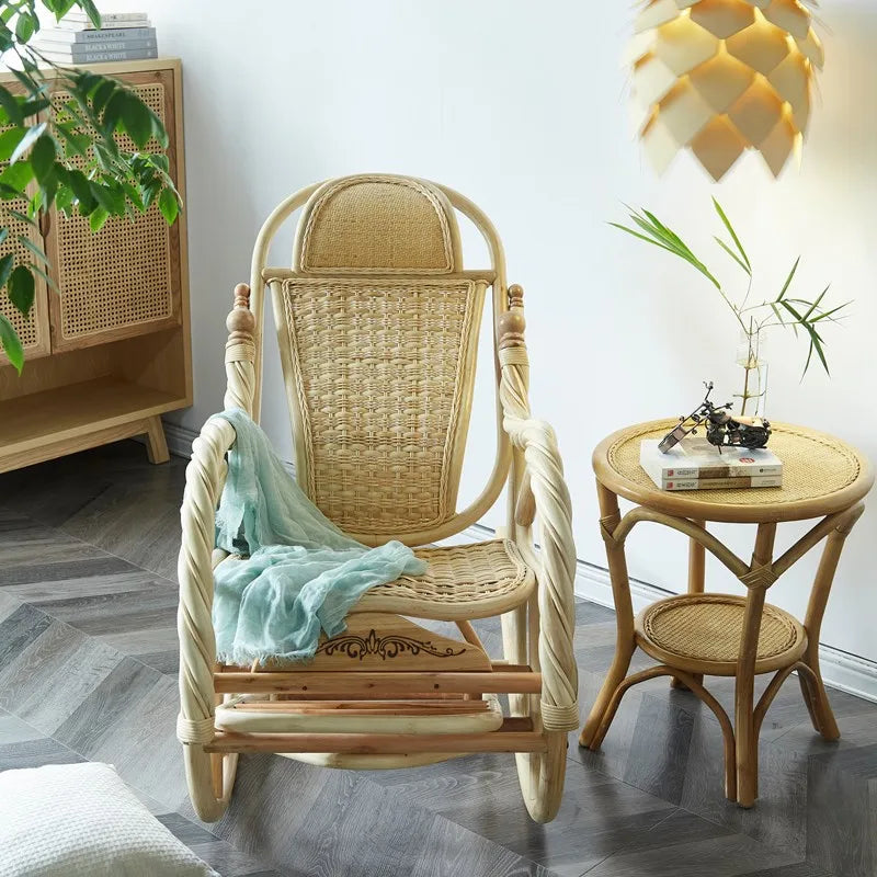 True rattan woven rocking chair design style elderly adult recliner household small apartment balcony leisure