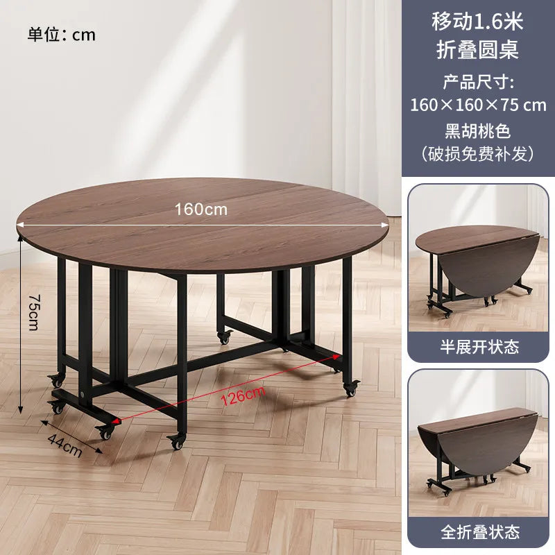 Folding table Household dining table Small apartment round table Multifunctional installation-free mobile simple round dining