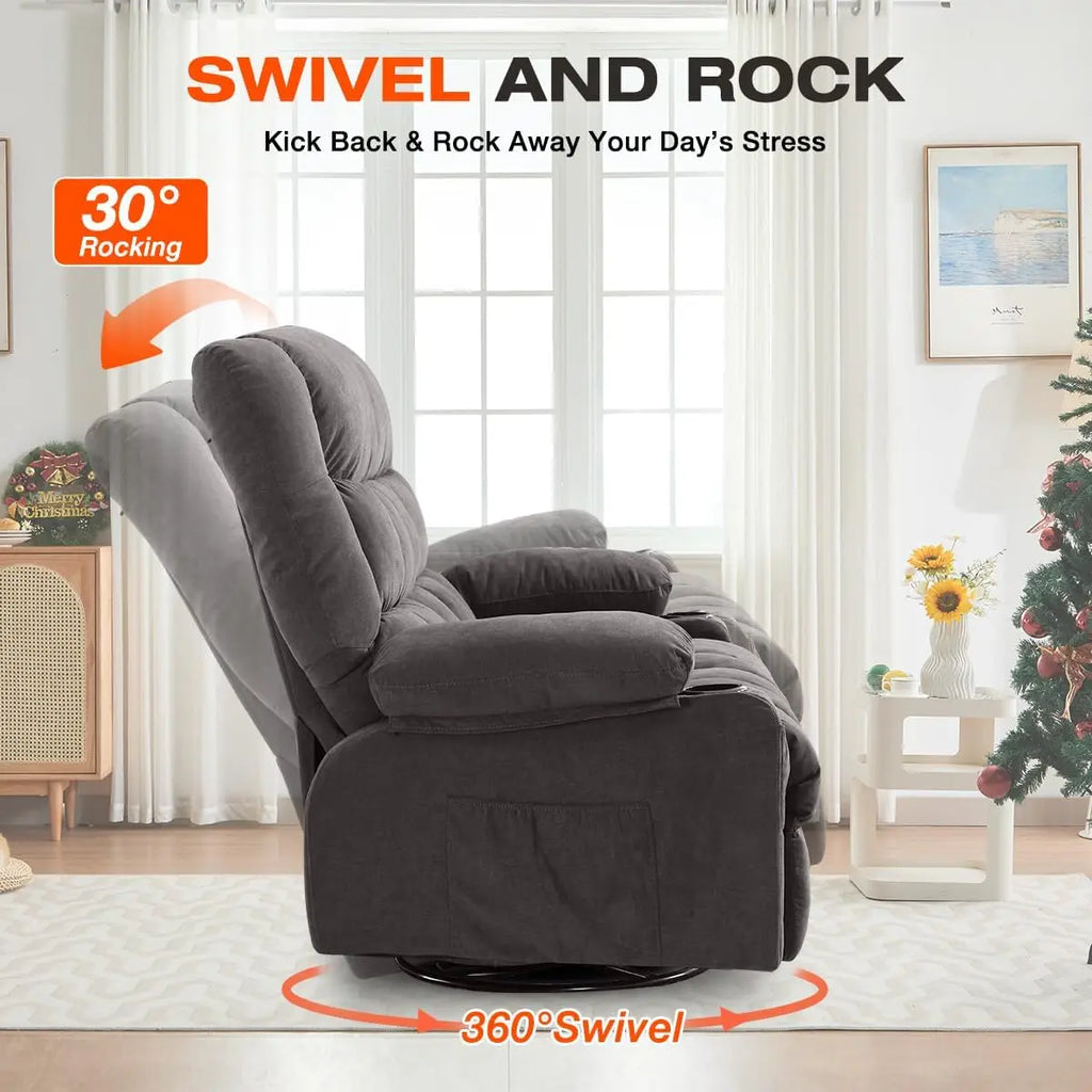 Electric Massage Recliner Chair with Heat and Rocking Function Oversized Recliner with Side Pocket and Dual Cup Holders