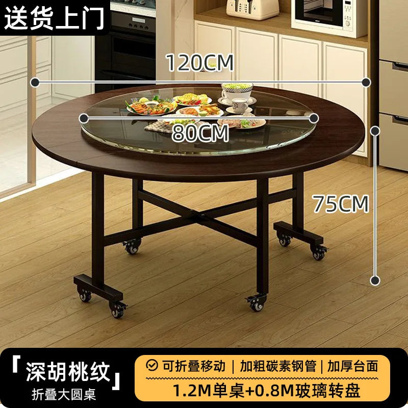 Folding Round Table for Home Rental Small Apartment Movable Folding Dining Table Large Round Table with Turntable