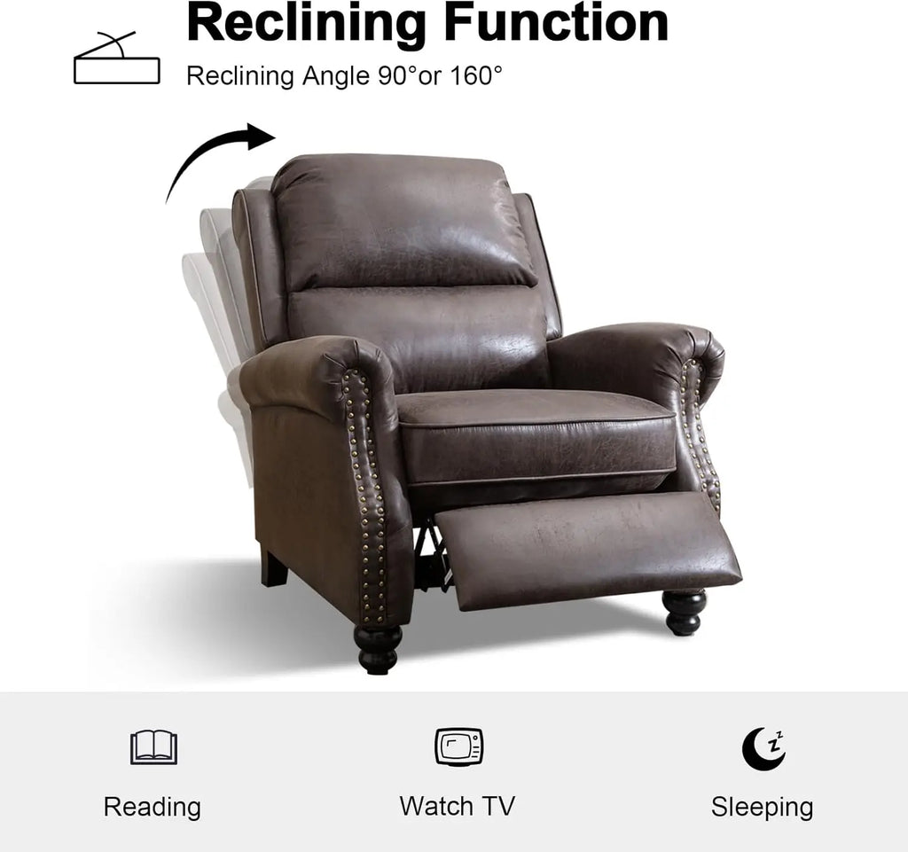 Pushback Recliner Chair Faux Leather Armchair with Rivet Decoration Single Sofa for Living Room Dark Grey