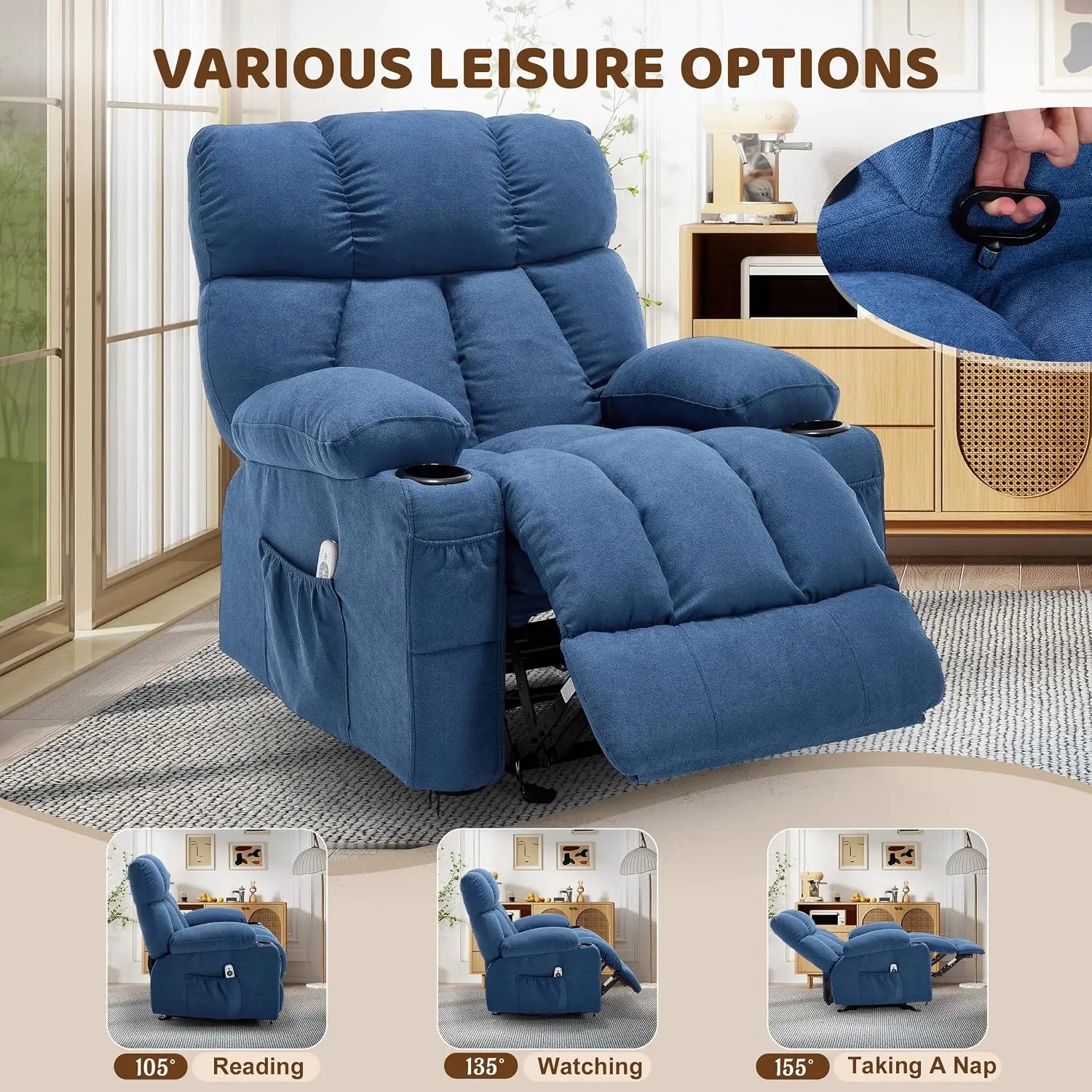 Massage Rocking Recliner Chair, Ergonomic Sofa with Vibration, Heat & Rocking for Nursery, Custom