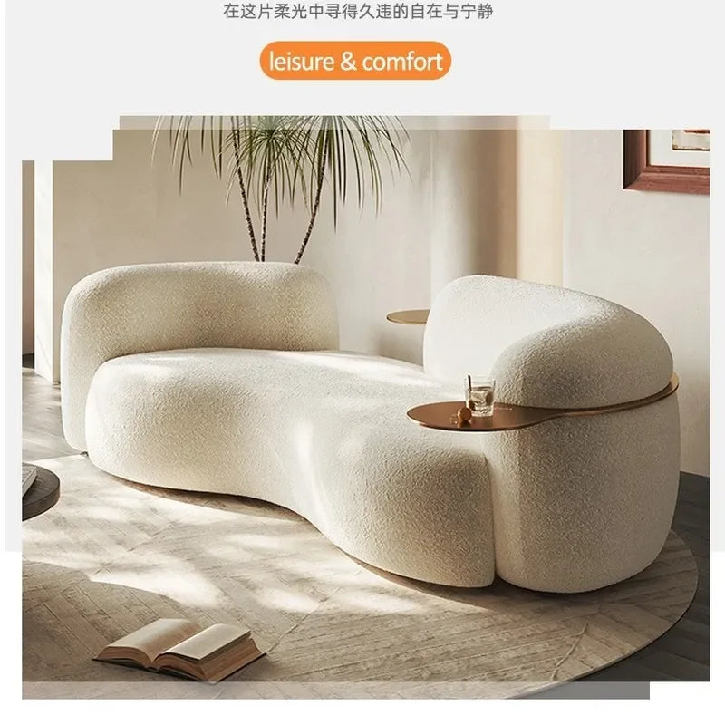 Italian Minimalist Curved Sofa Special Shaped Cashew Nut Fabric Lamb Wool Cream Color Wabi Sandy Wind Designer Beauty Salon