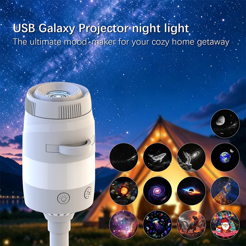 2-in-1 USB Galaxy Star Sky Projector Night Light 360° Adjustable Brightness Nebula Star Projector Lamp For Car Bedroom Xmas Gift