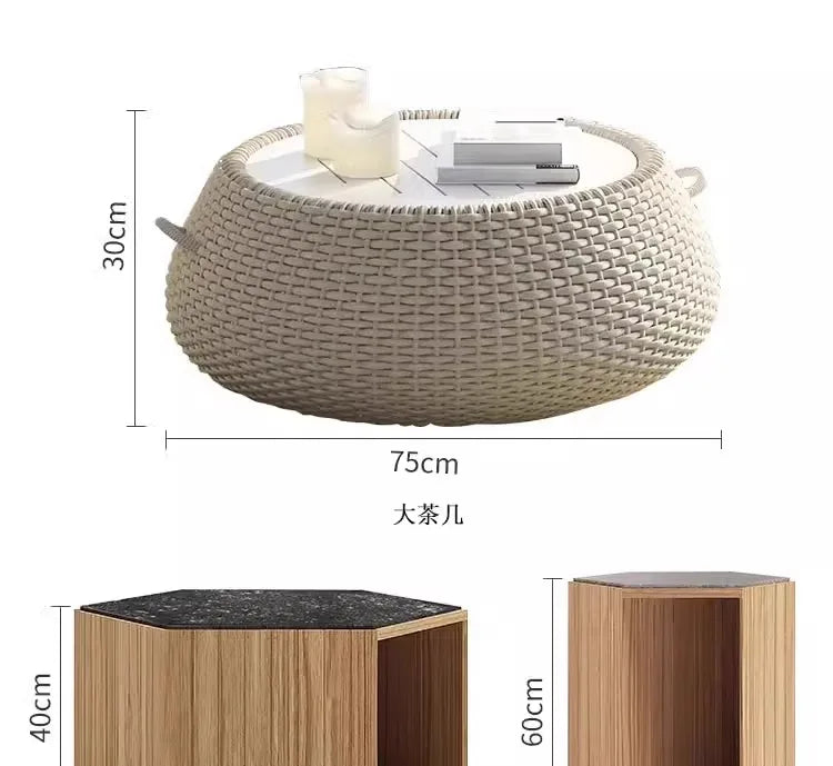 High end outdoor courtyard sofa, tea table combination, villa garden, sunroom, creative rattan chair sofa