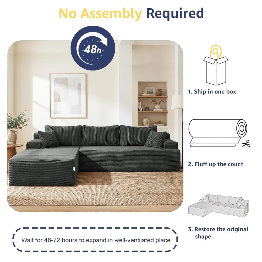 Modular Sectional Sofa Couches L-Shape Couch 3 Seat Modular Sofa Memory Foam Sectional Couches for Living Room,, Customized