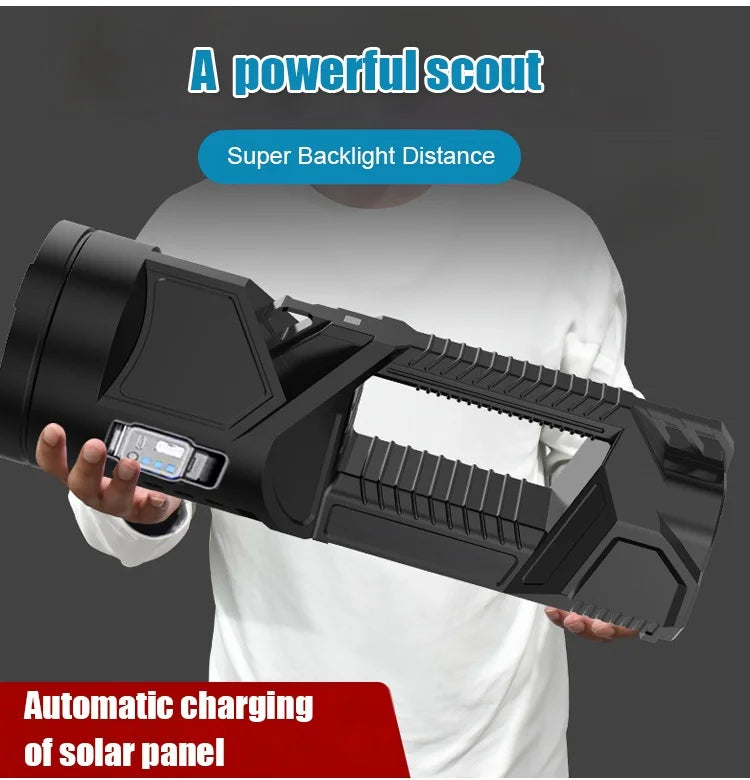 Multi-functional Lighting Flashlight Strong Light Searchlight Solar Rechargeable Flashlight Super Bright Outdoor Long-range Lamp
