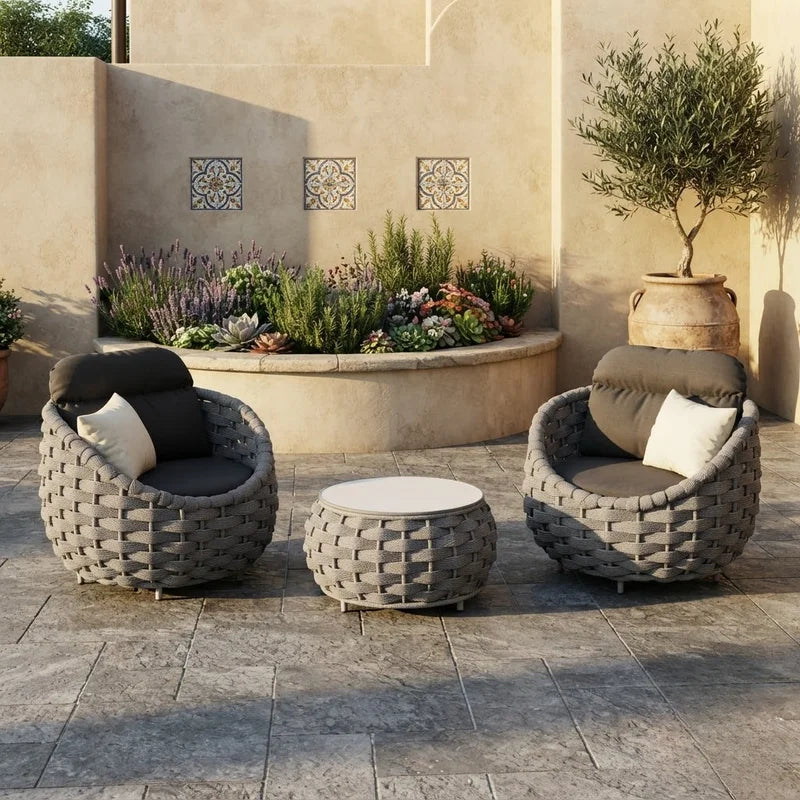 Nordic Outdoor Patio Garden Furniture Sets Aluminum Alloy Rope Weave Sofa with Table and Chair for Villa Courtyard