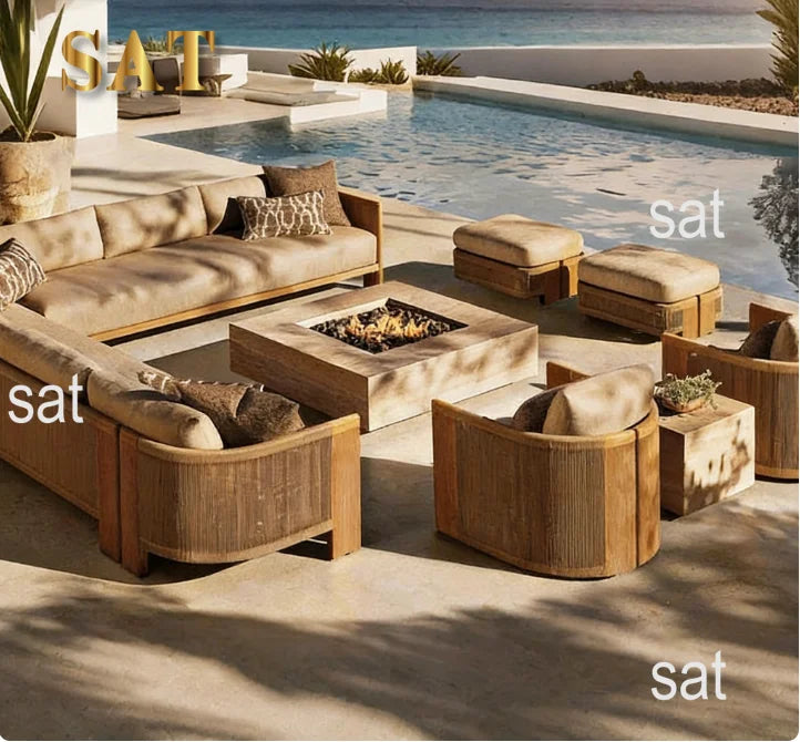 @3 # Luxury Solid Wood Teak Modern Outdoor Sofa Set Waterproof Weather Resistant Eco-Friendly Foldable Garden Furniture For Pati