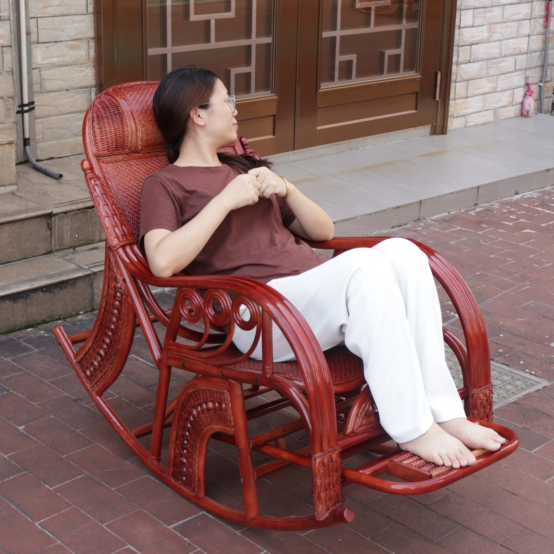 Natural rattan rattan household rocking recliner back recliner nap chair leisure household elderly free