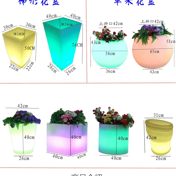 Glowing Light Outdoor Led Illuminated White Waterproof Flower Plant Pots Home Furniture Pot Changing Garden Led Flower