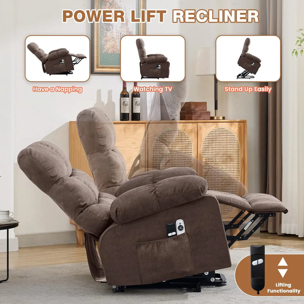Electric Power Lift Recliner with Massage & Heat for Elderly,Side Pockets,Living Room,Customized