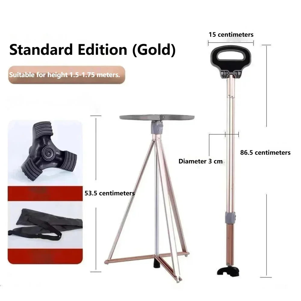 Multifunctional Walking Aid Stool/cane Chair Non-slip Folding Portable Lightweight Walking Aid Four-legged Cane For Sitting