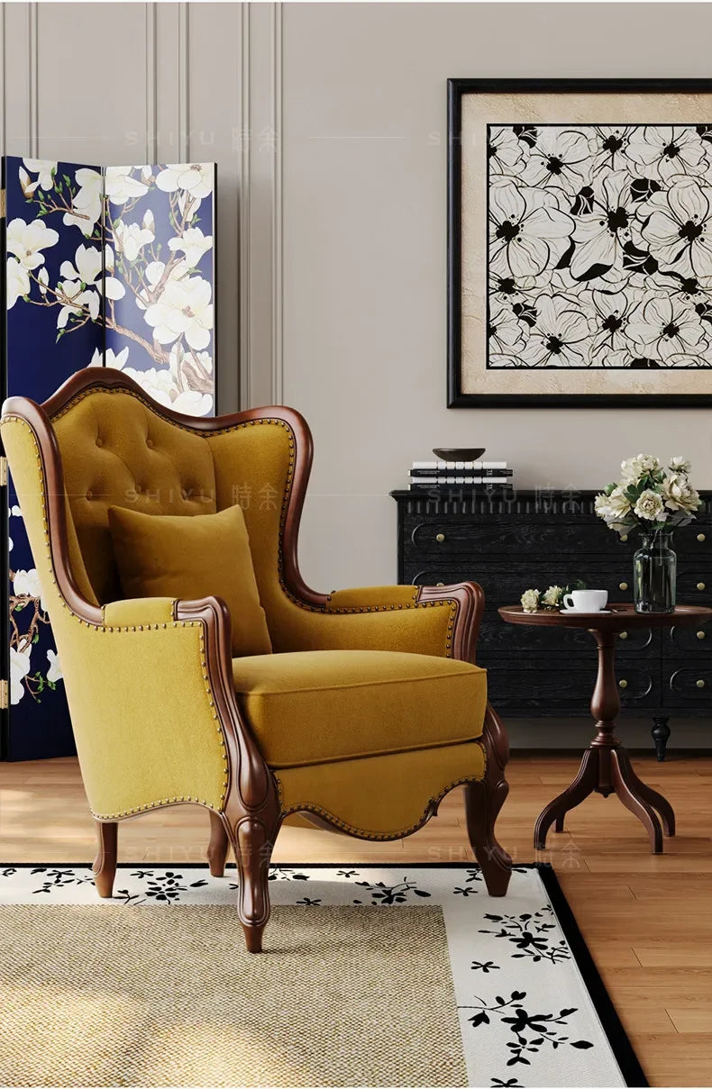 PYH retro fabric American leisure chair French antique tiger chair high-end solid wood fabric sofa