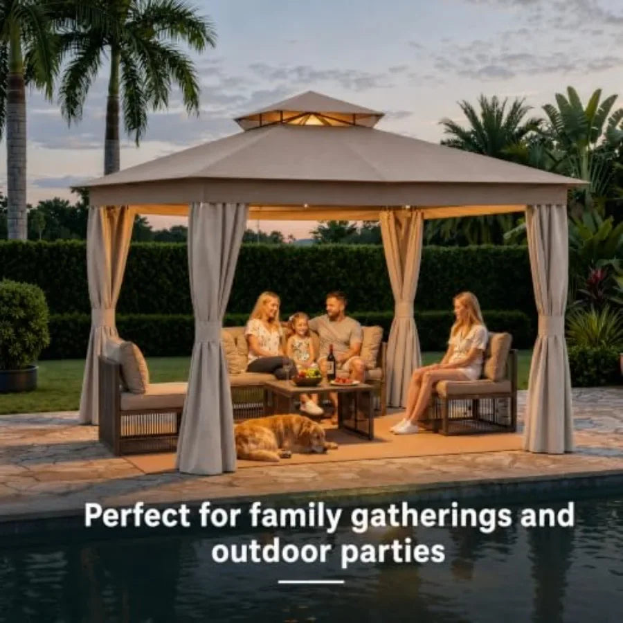 10'x12' Outdoor Patio Gazebo Canopy with Double Roofs and Mosquito Nettings