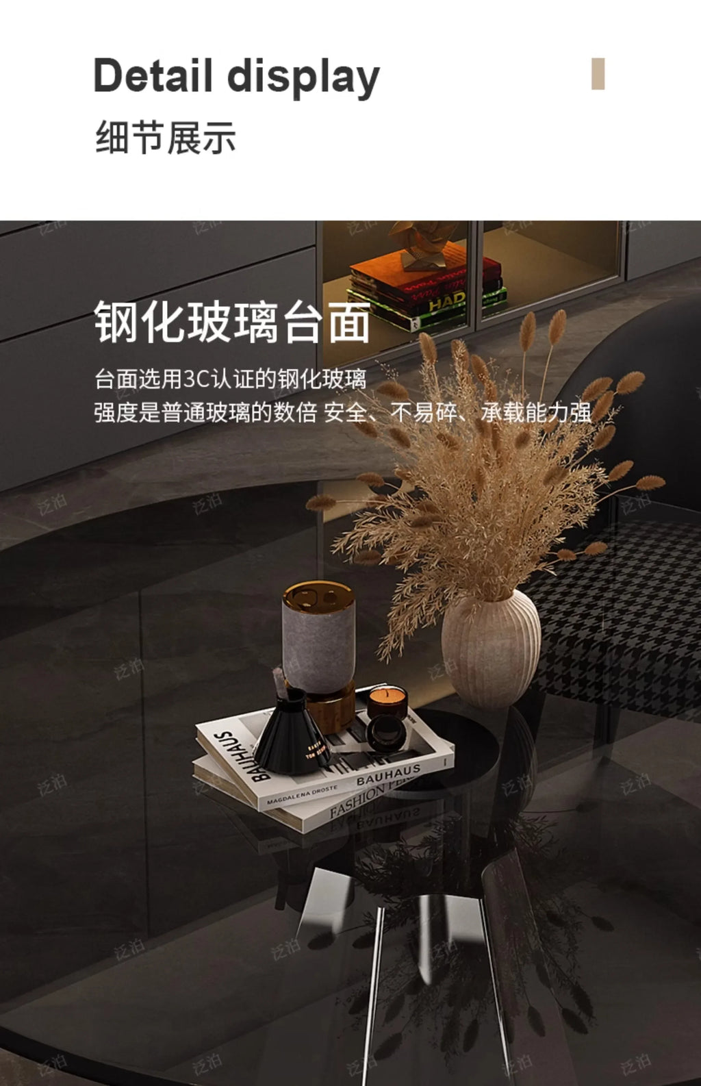 YJ Tempered glass negotiation table Light luxury household small apartment dining table Modern simple round stainless steel